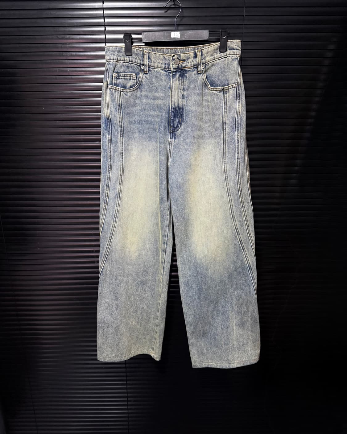 인템포무드 트리플컷 데님 샌드 워싱 워크 팬츠 30 31 커브드 와이드 상품이미지1