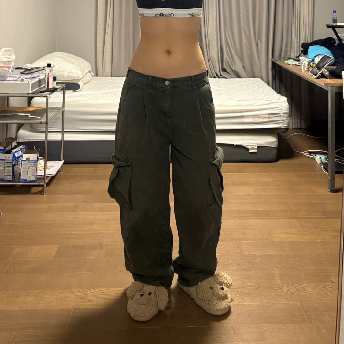 언탭트스튜디오 코튼 와이드 카고팬츠 카키 상품이미지2