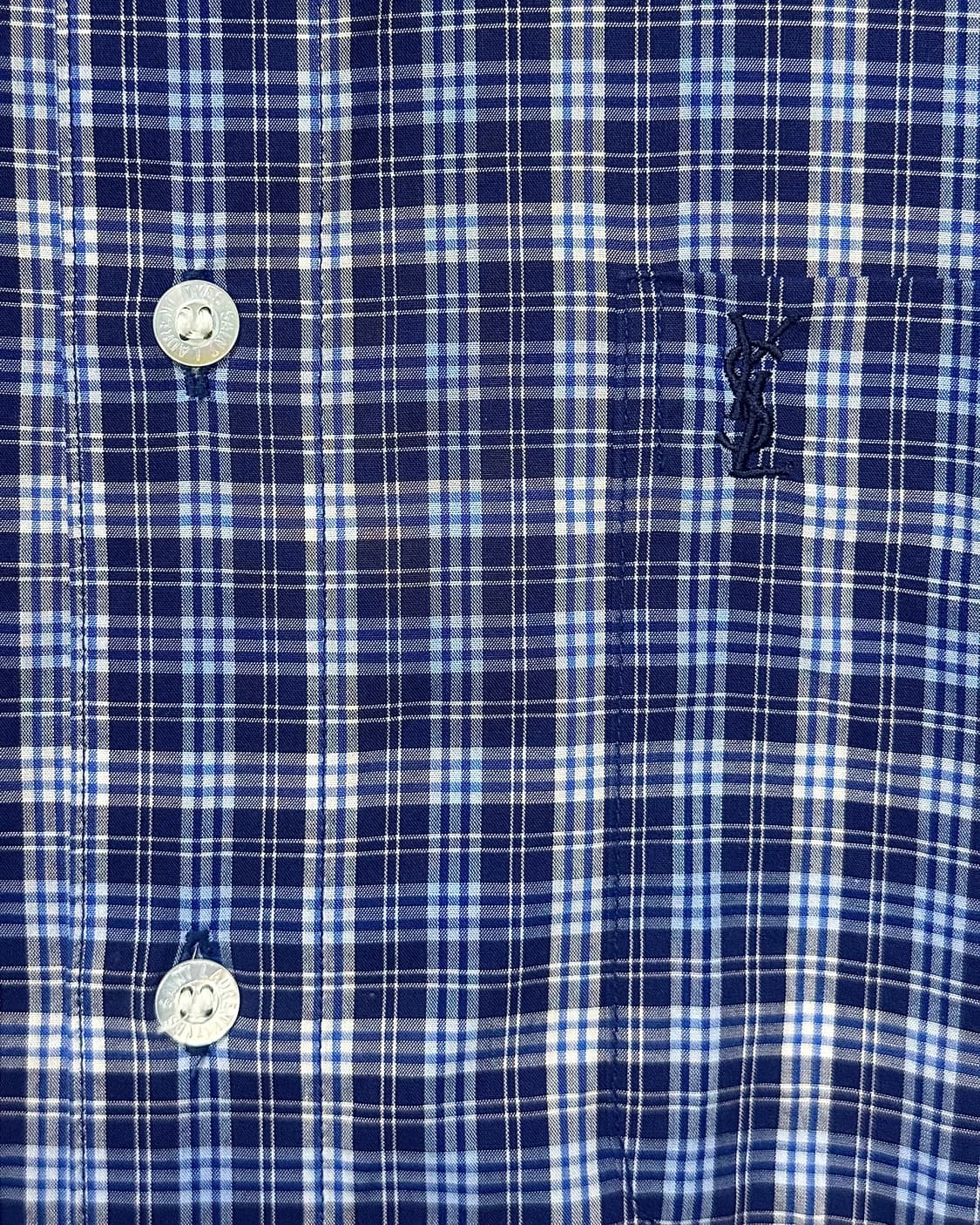 입생로랑 블루 파랑 하늘색 네이비 남색 체크 셔츠 100 L 명품 빈티지 상품이미지4