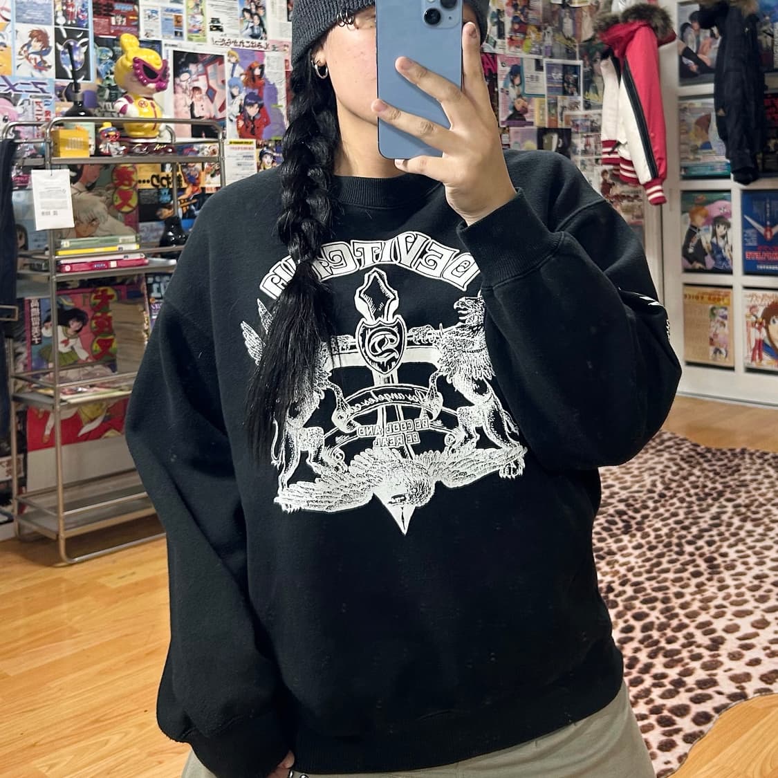 JPN 펑크 날개 프린팅 블랙 약기모 맨투맨 상품이미지1