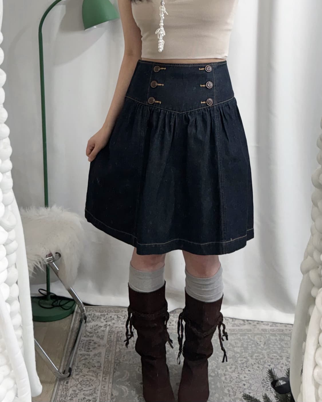 데님 코르셋 플레어 미디 스커트 상품이미지5