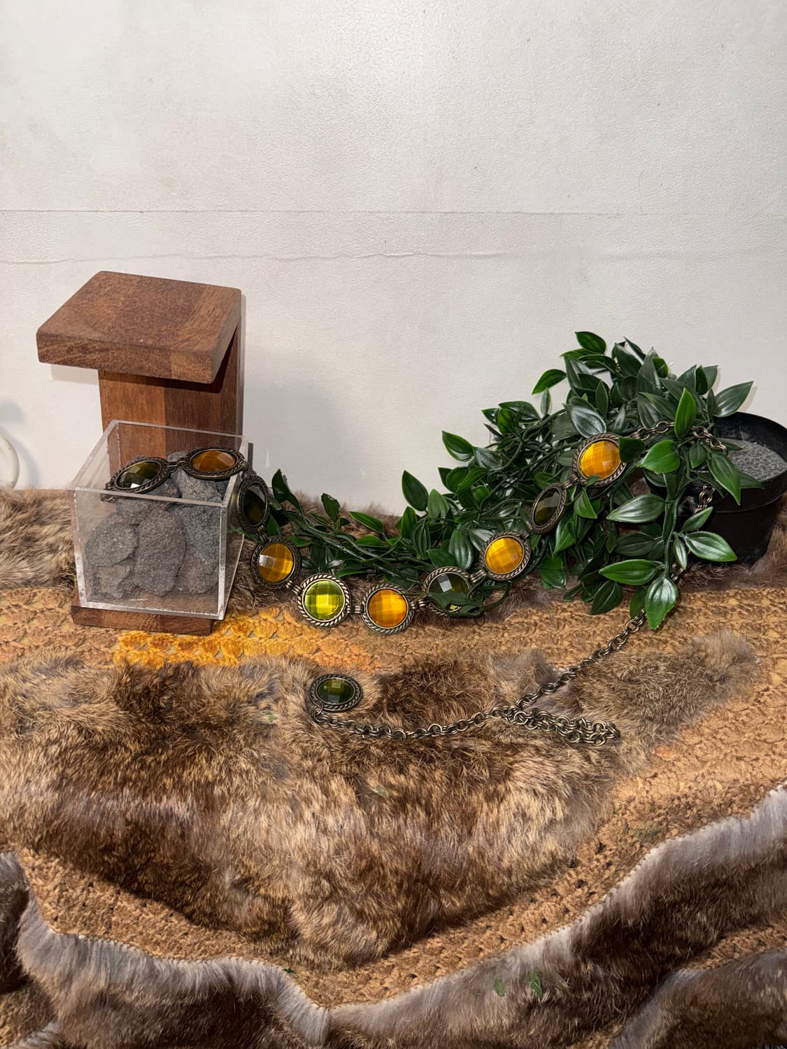 Khaki gold gemstone chain belt 상품이미지4