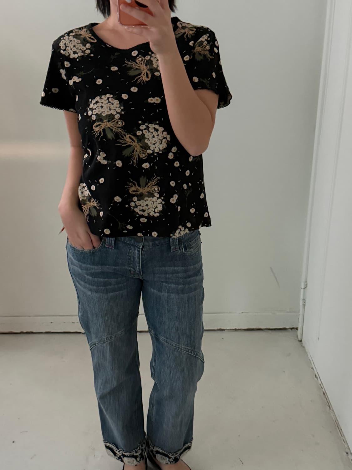 일본빈티지 핑크하우스 꽃패턴 레이스 탑 상품이미지2