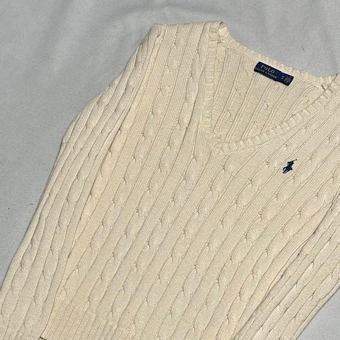 XS 폴로랄프로렌 여성용 아이보리 케이블 브이넥 니트 상품이미지1