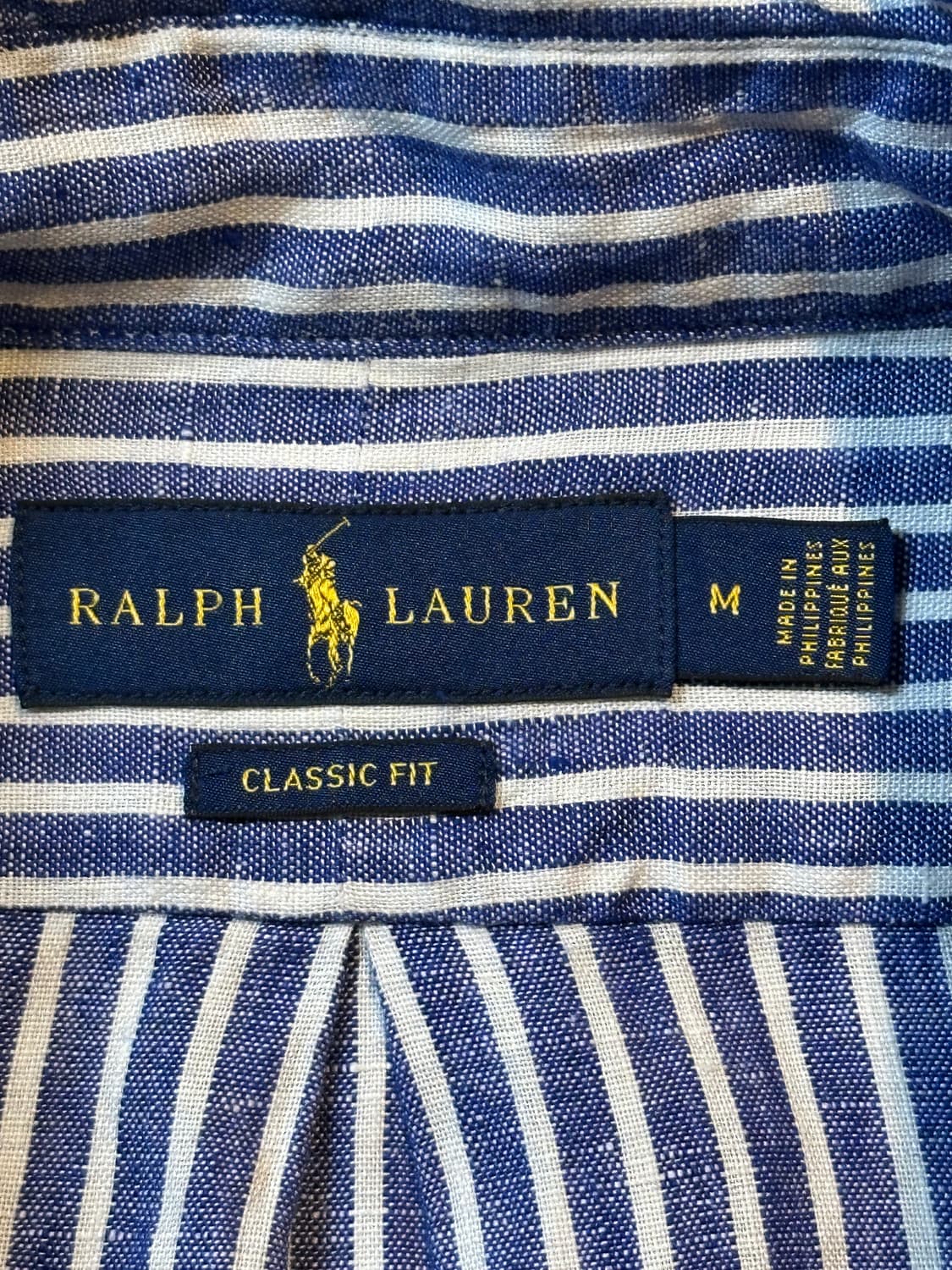 폴로 랄프로렌 신형 클래식핏 옐로우포니 스트라이프 린넨셔츠 블루 상품이미지4