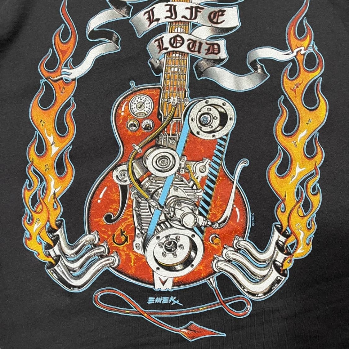 EMEK 플레임 일렉기타 락시크 다크 빈티지 반팔 티셔츠 상품이미지4