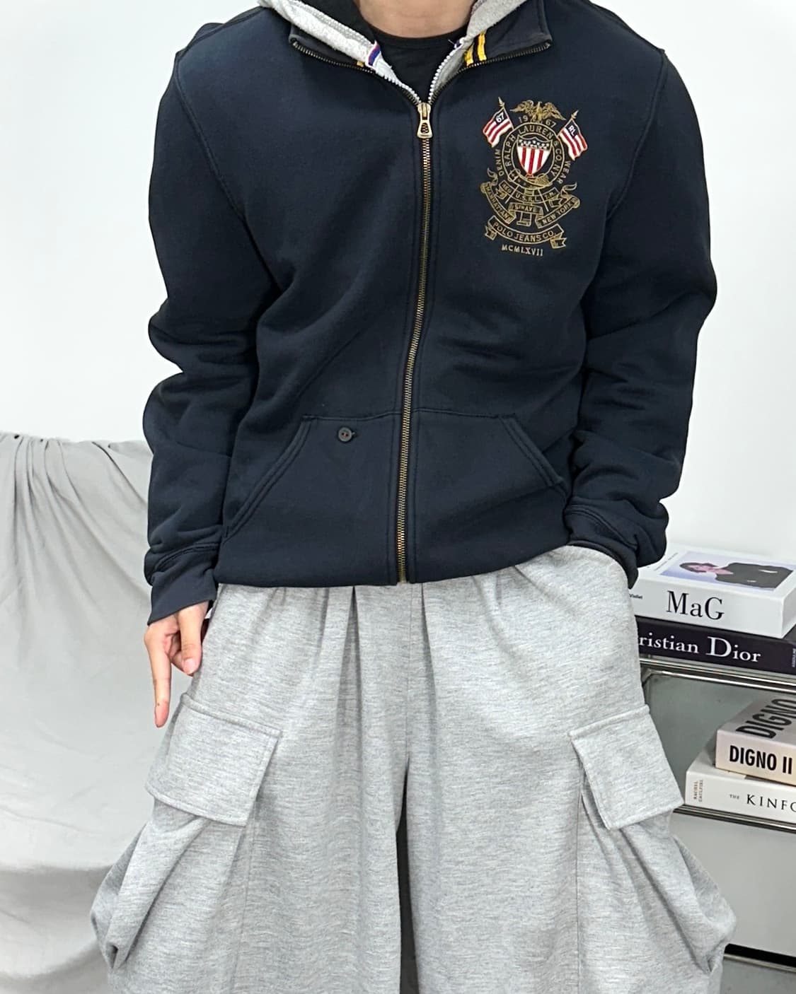 폴로 랄프로렌 진스 성조기 금장 후드집업 M 상품이미지2