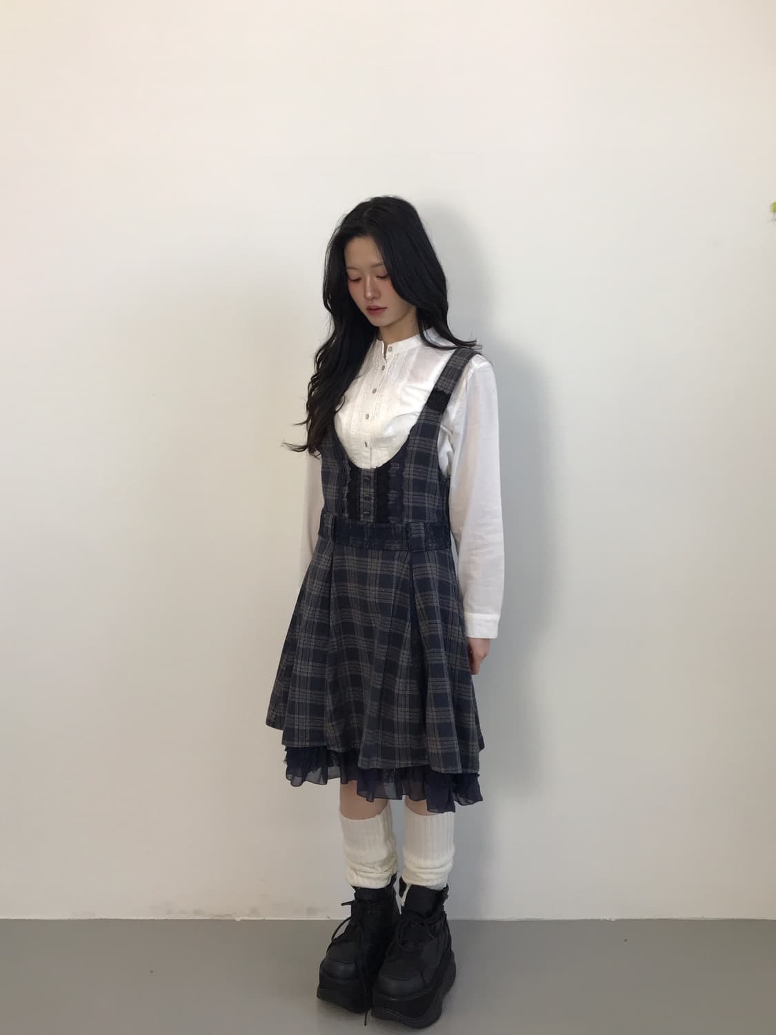 axes femme Plaid Layered Skirt Dress 상품이미지2