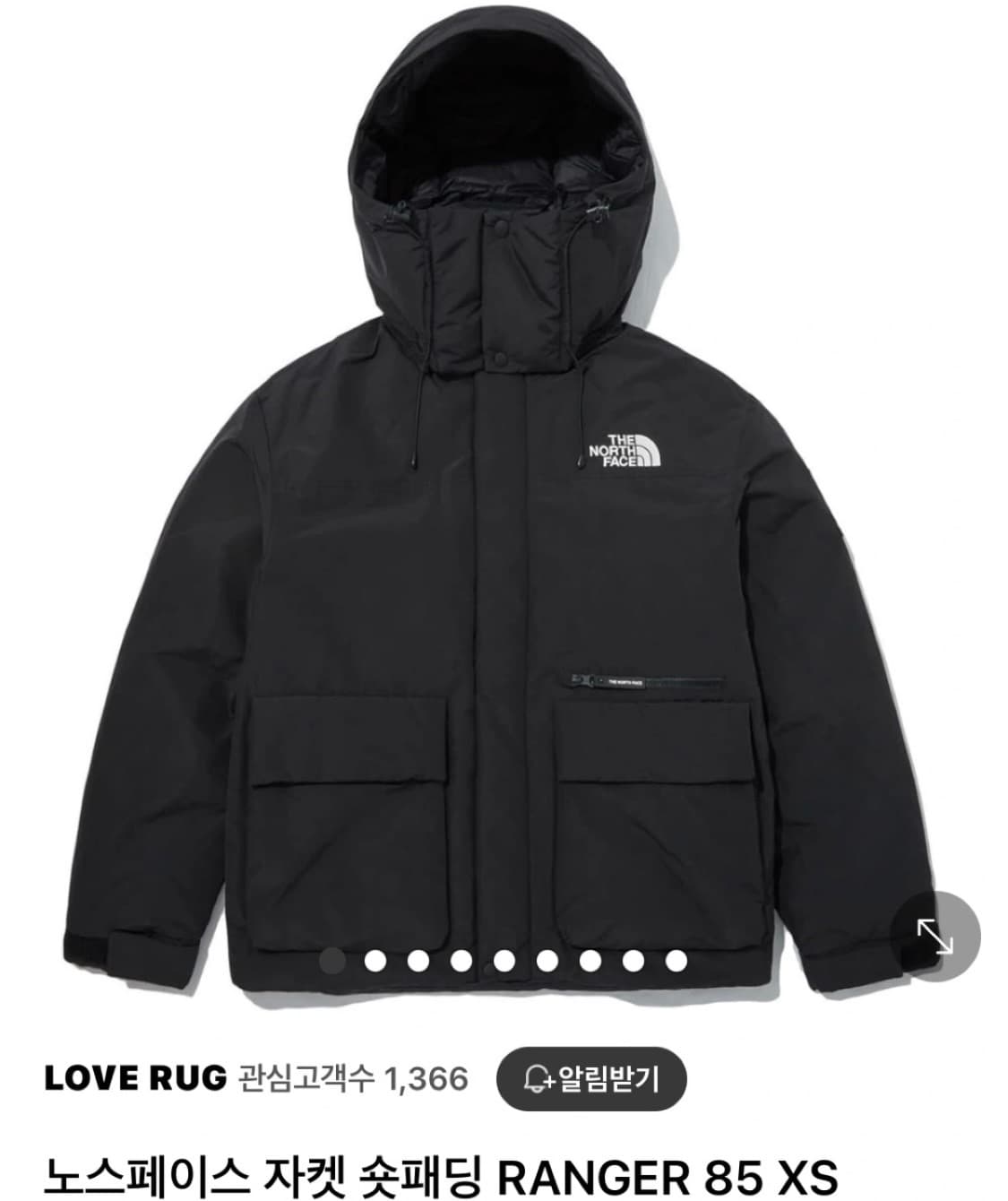 정품 노스페이스 블랙 숏패딩 사이즈 L100 남녀공용 상품이미지1
