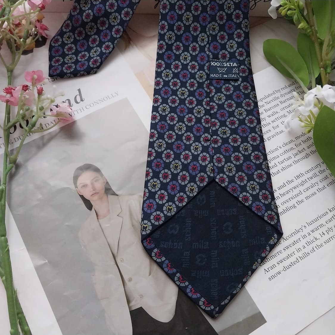 밀라숀 실크 네이비 마이크로 기하 패턴 넥타이 9cm A+등급 K1784 상품이미지7