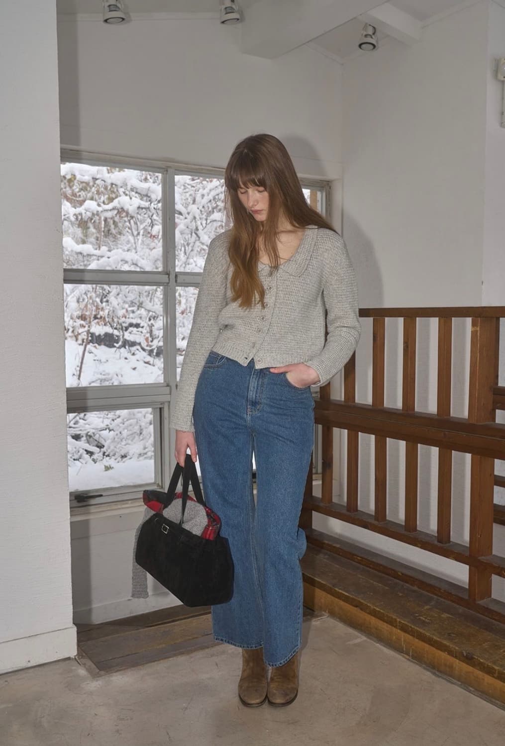 (새상품/택O) 바이무드 더히어 스코틀랜드 울 가디건 그레이 상품이미지7