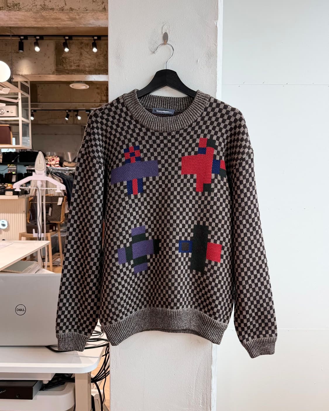 이세이미야케 맨 브라운 체크 인타르시아 니트  상품이미지2