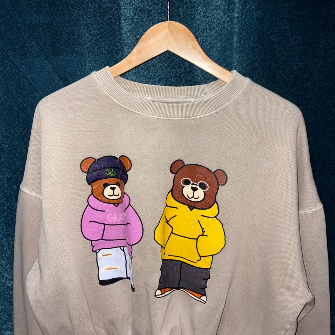 (XL) 빈티지 곰돌이 캐릭터 베이지 크롭 맨투맨 상품이미지2