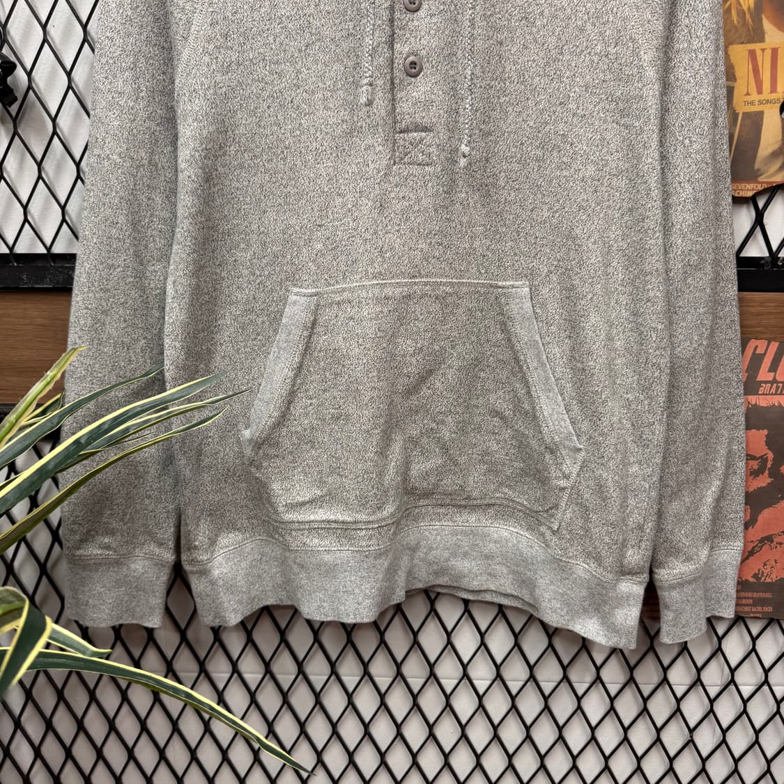 스투시 재팬 멜란지 헨리넥 후드 전면 3버튼 포인트 그레이 상품이미지4