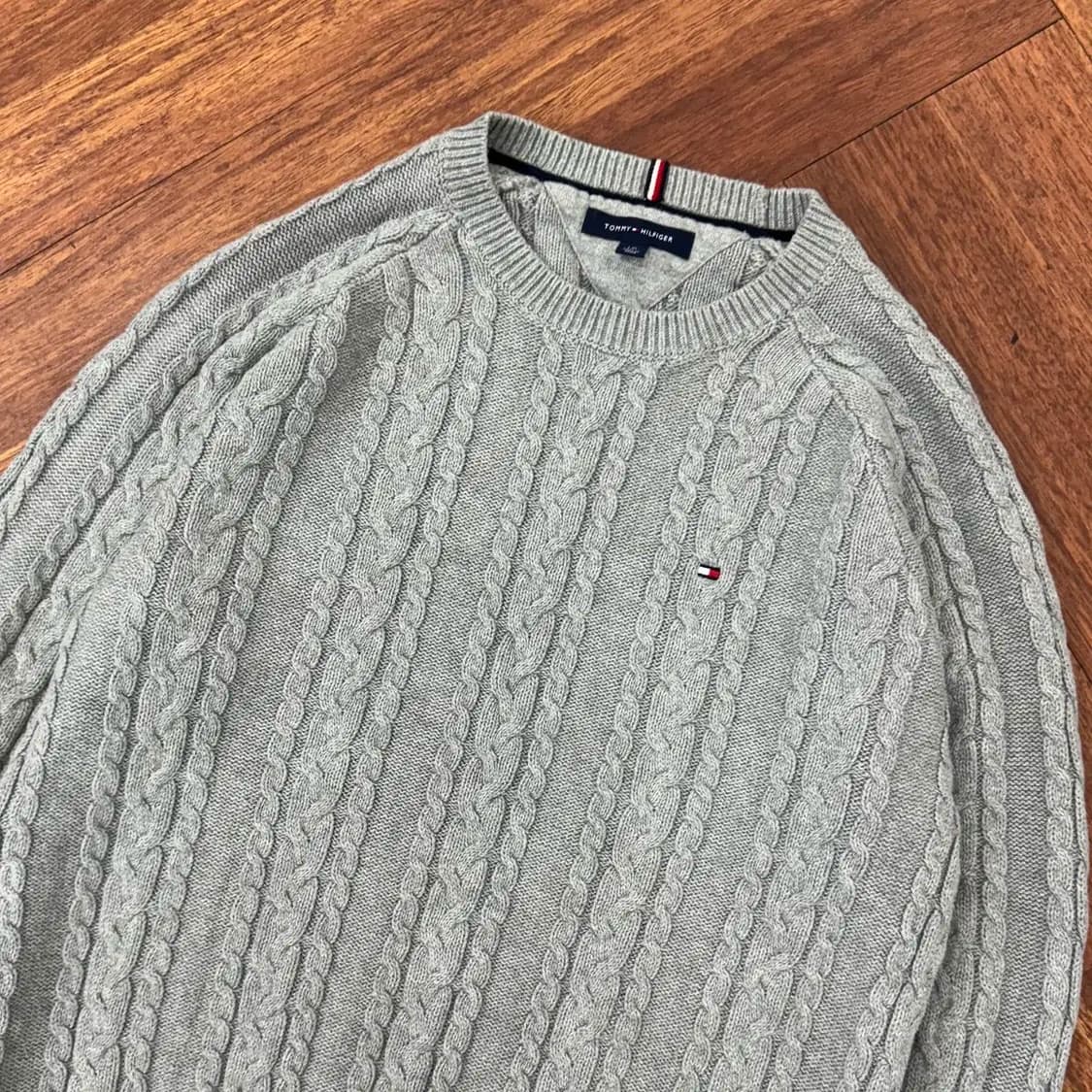 L 타미힐피거 케이블 그레이 라운드 니트  상품이미지2