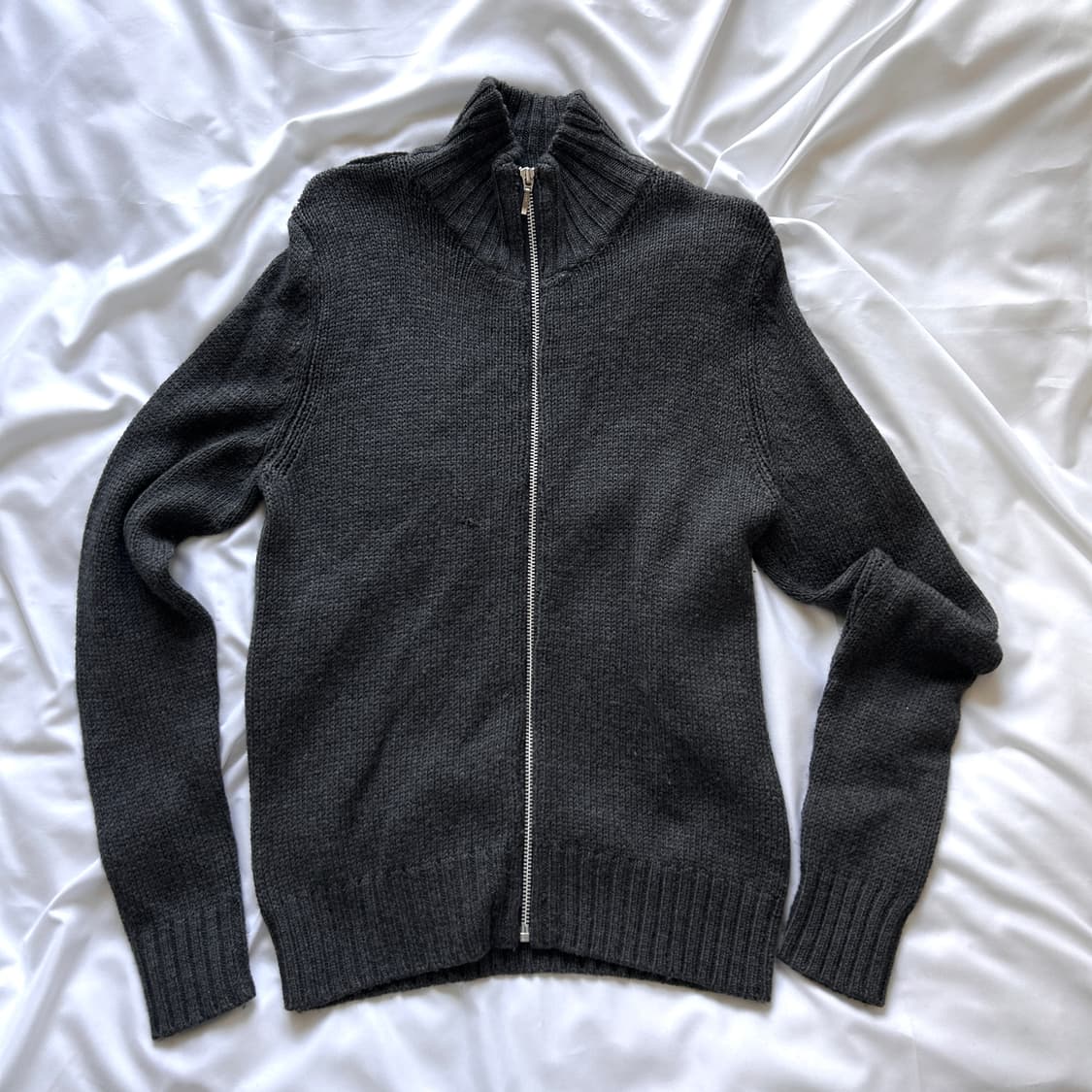 빈티지 울 풀집업 차콜 니트 가디건 상품이미지4