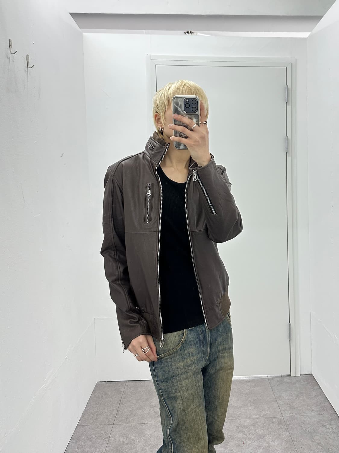 KMK Ribbed High-Neck Lambskin Zip Jacket 상품이미지3