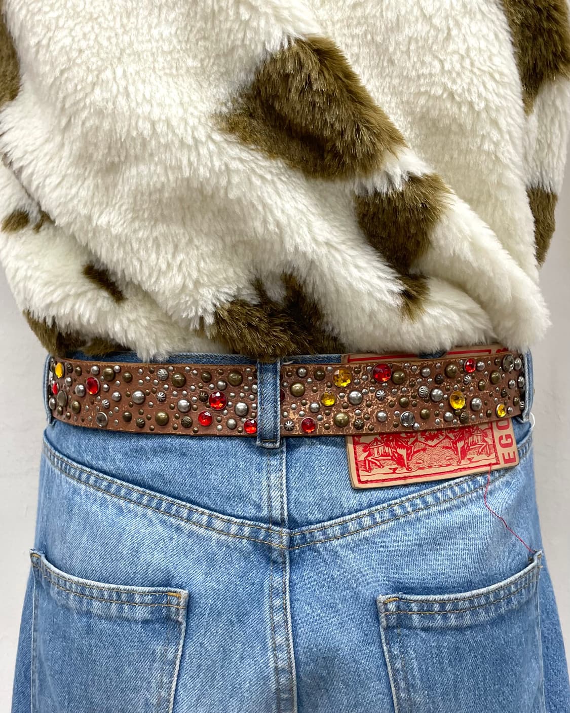 Gemstone Stud Brown Leather Belt 상품이미지4