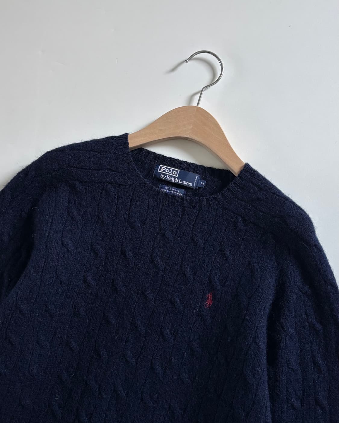 Polo 폴로 랄프로렌 울100 버건디포니 네이비 케이블 니트 상품이미지3