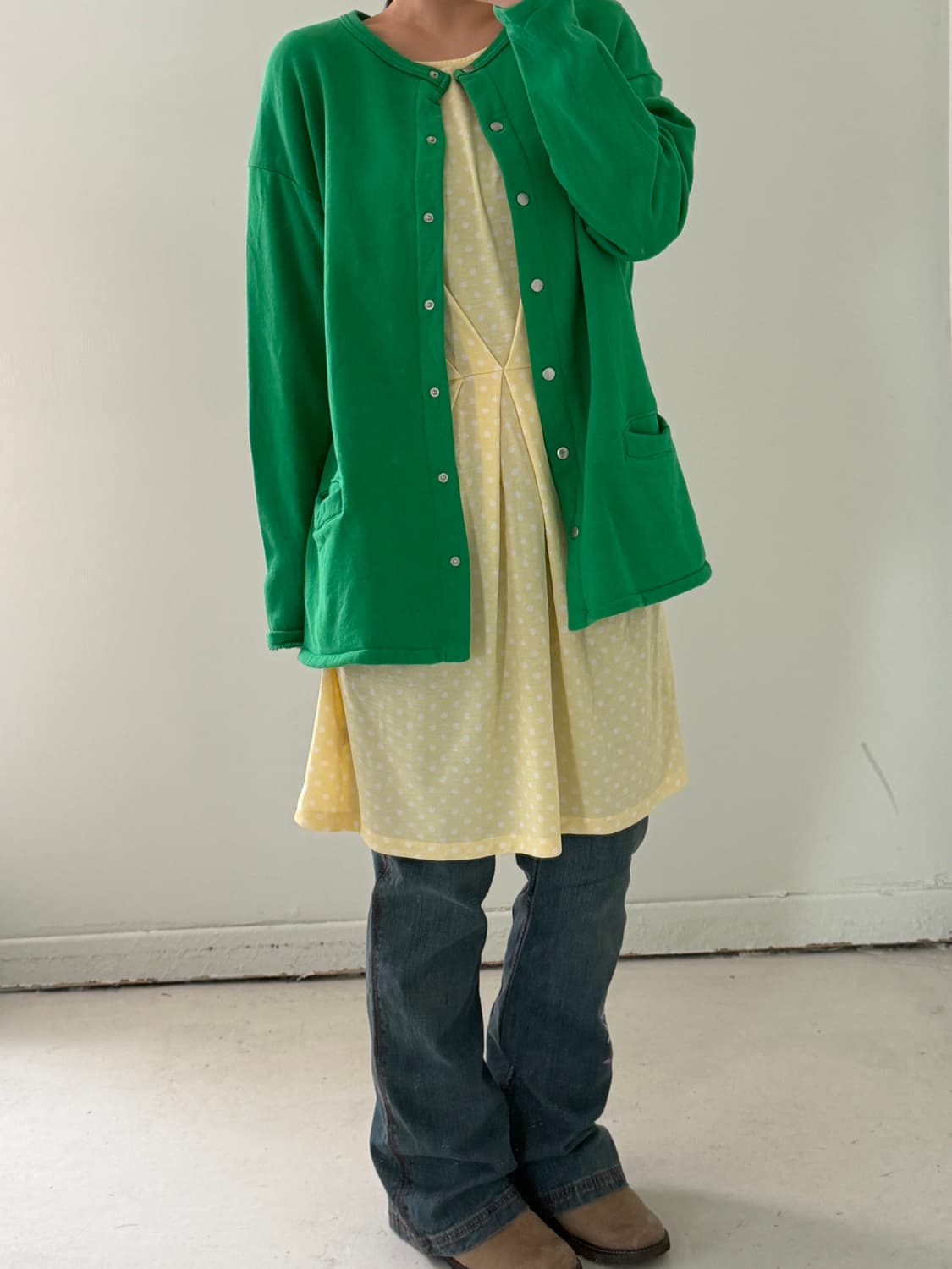 일본빈티지 그린 스웻가디건 상품이미지4