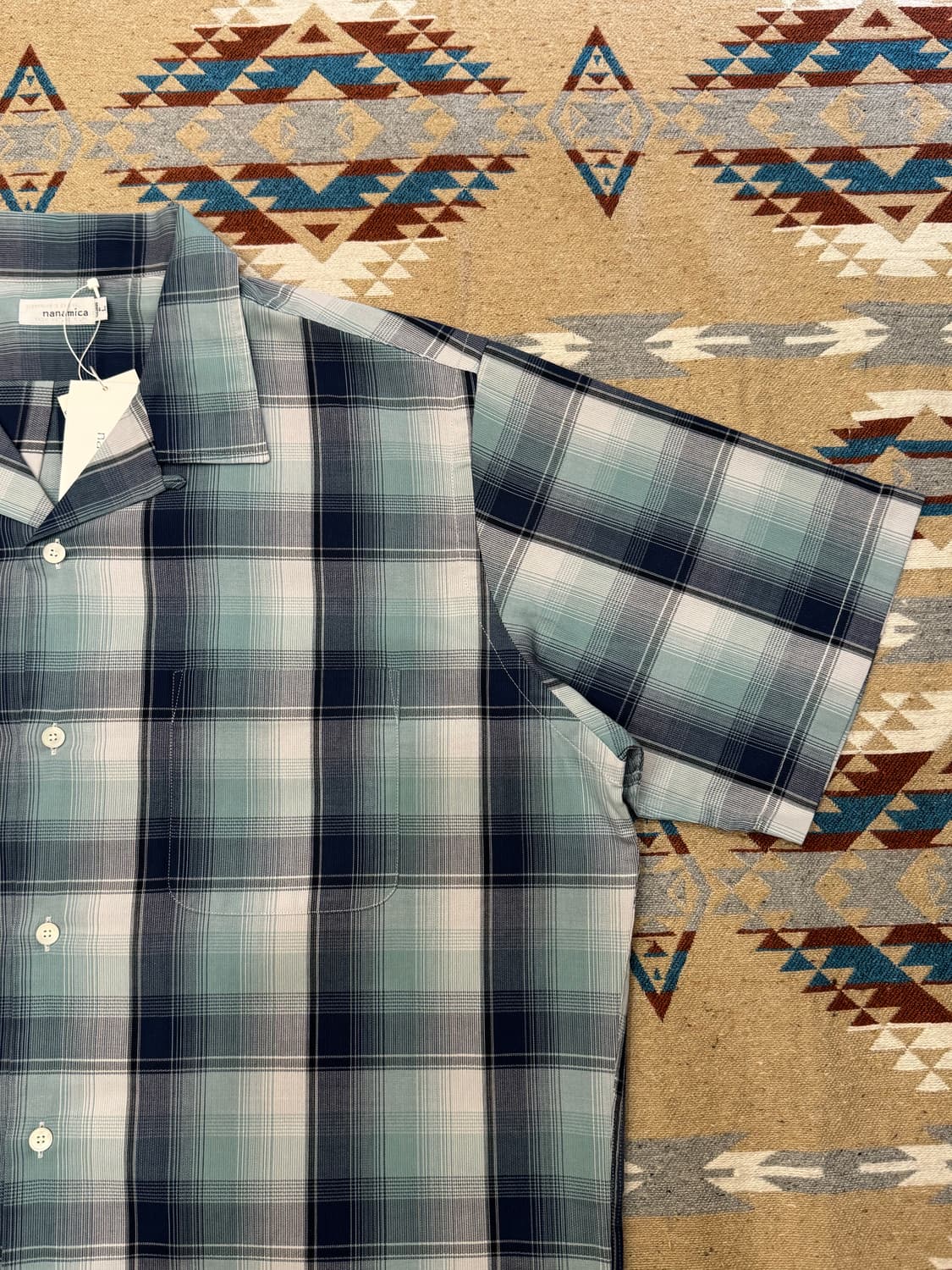 [L][105] 나나미카 오픈 카라 피케 숏슬리브 셔츠 네이비 민트 상품이미지3