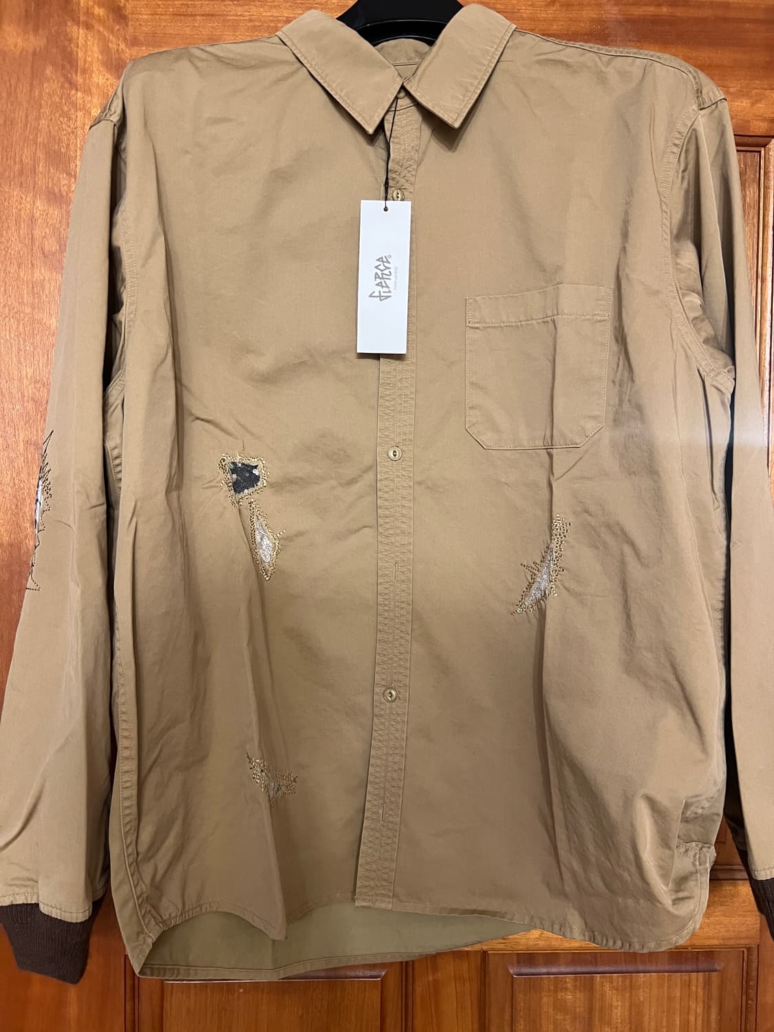 [M] 피어스 패치워크 셔츠 베이지 상품이미지1