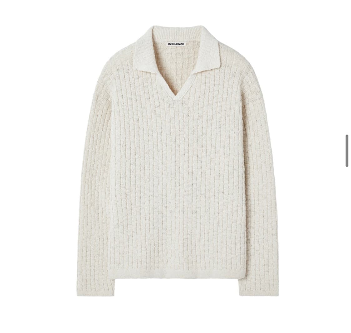 인사일런스 오픈 칼라 그리드 니트 NATURAL CREAM 상품이미지1