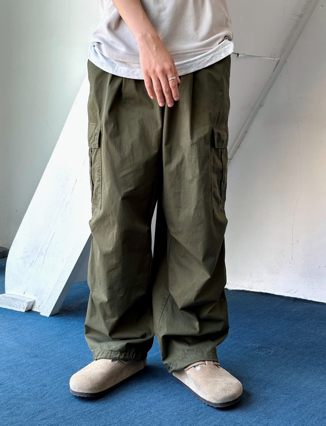 Military design cotton wide cargo pants 상품이미지9