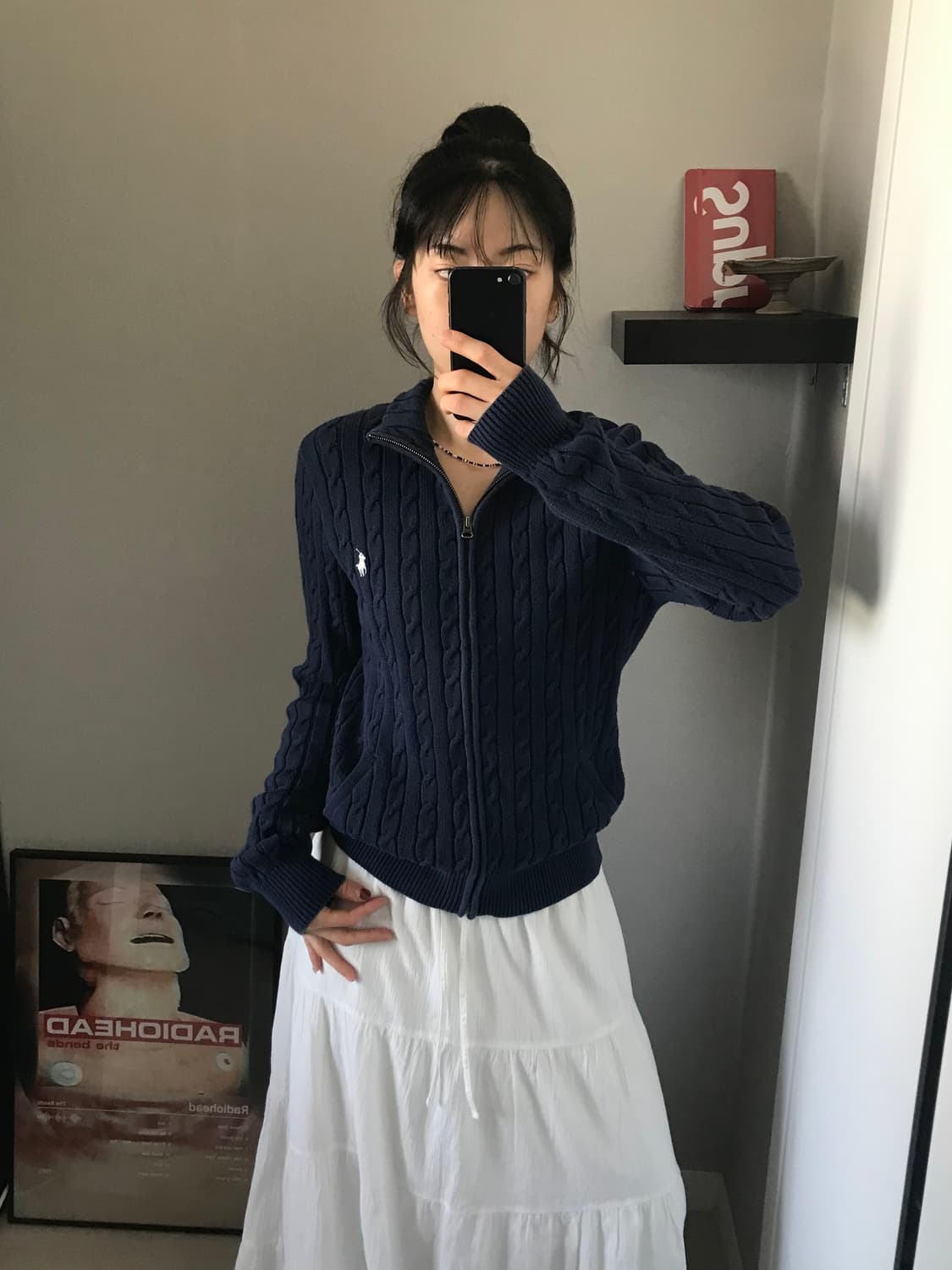 폴로 랄프로렌 포니로고 케이블 니트 풀 집업 네이비 상품이미지3