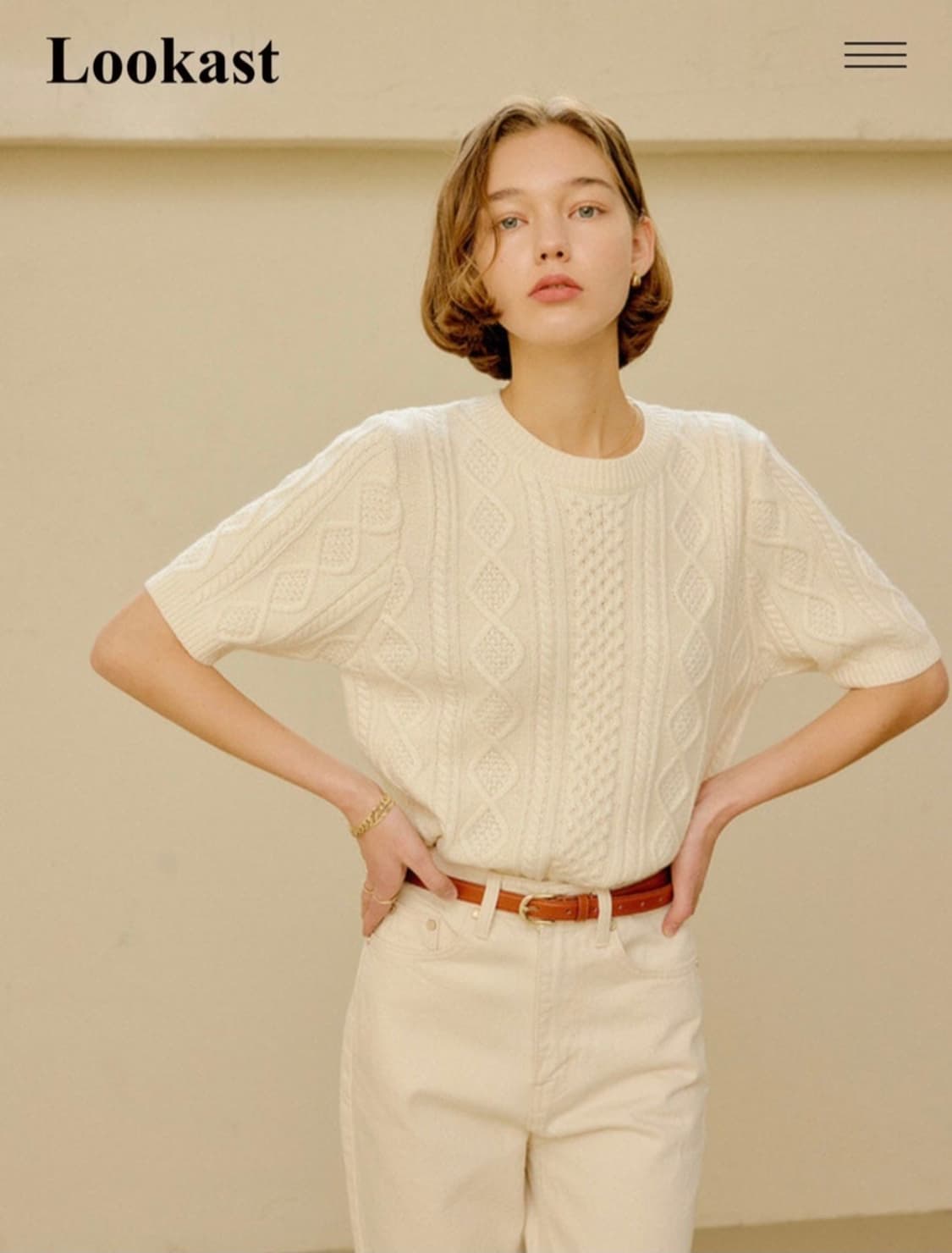 룩캐스트 케이블 반팔 니트 상품이미지1