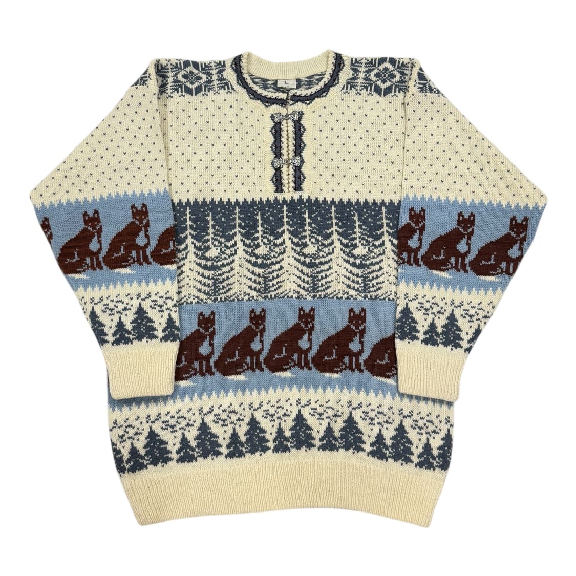 에스토니아 빈티지 폭스 패턴 울 니트 L 상품이미지1