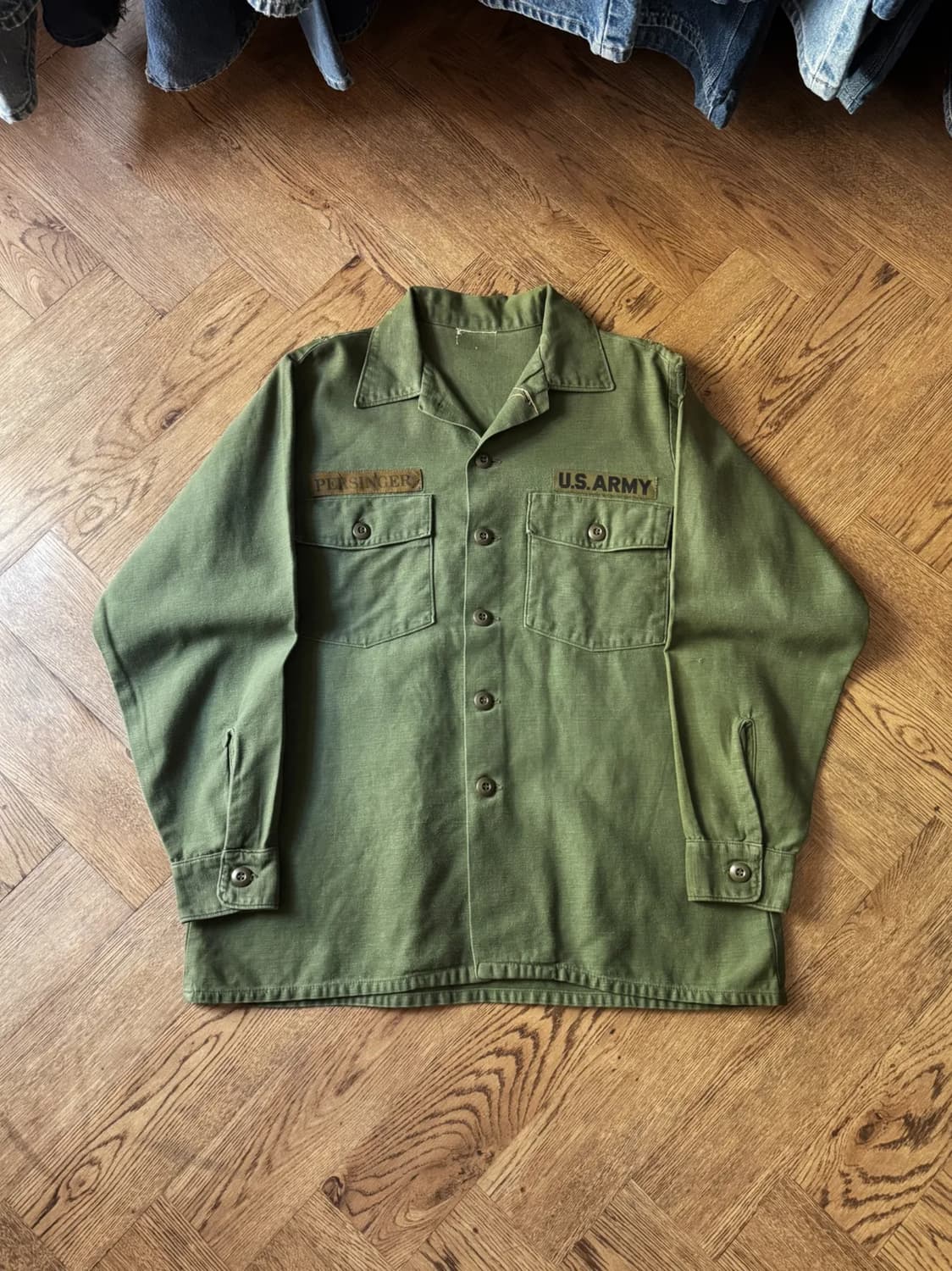 [L]60s 오리지널 U.S ARMY OG-107 리페어드 밀리터리 셔츠 상품이미지1