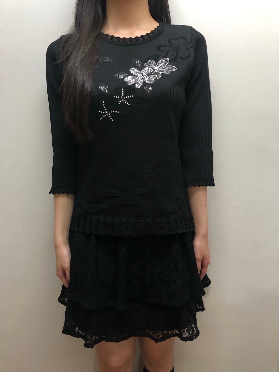 빈티지 블랙 오리엔탈 큐빅 탑 상품이미지2