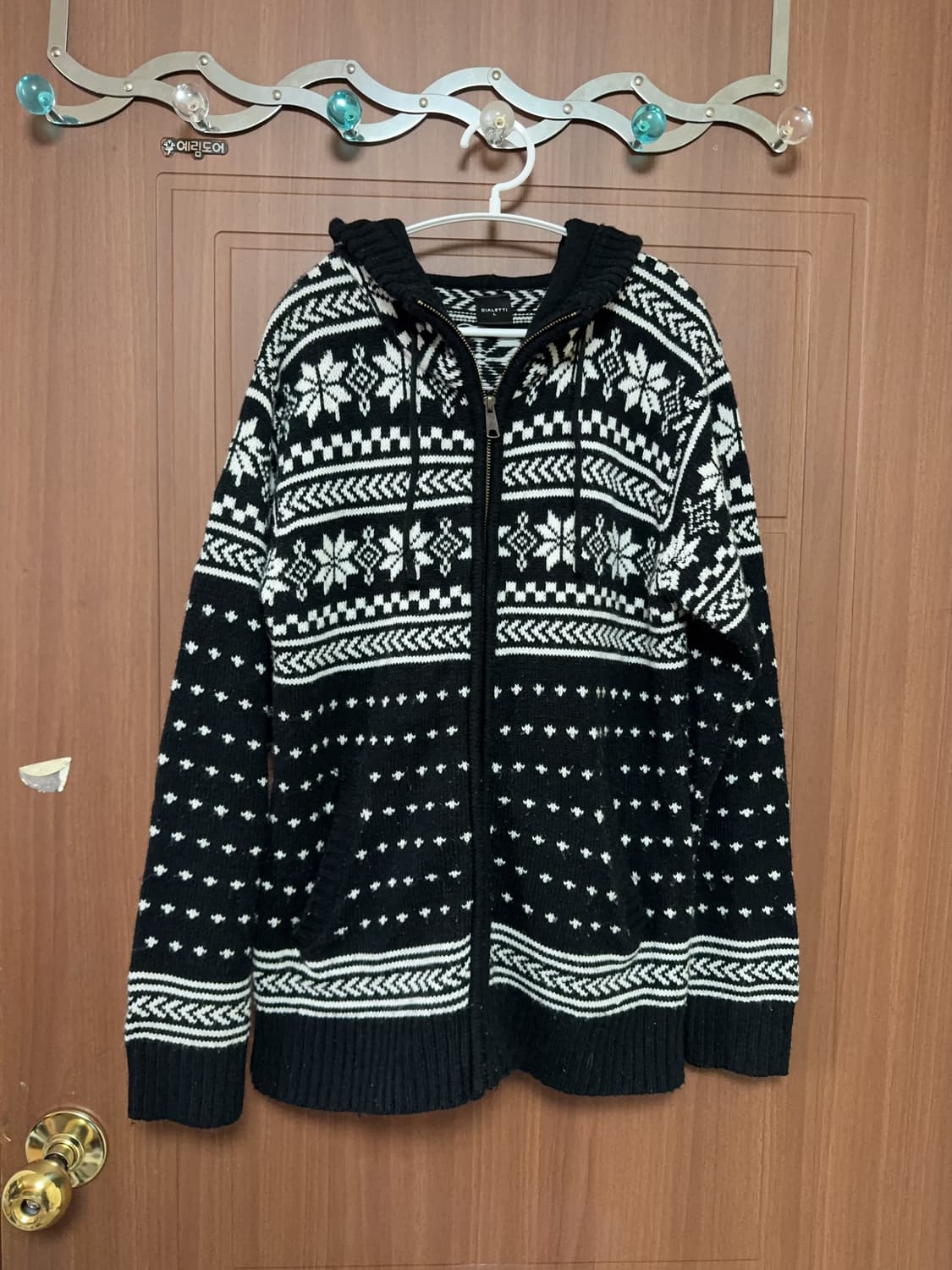 모리걸 하구미 일본 빈티지 블랙 코위찬 패턴 니트 후드 집업 상품이미지1