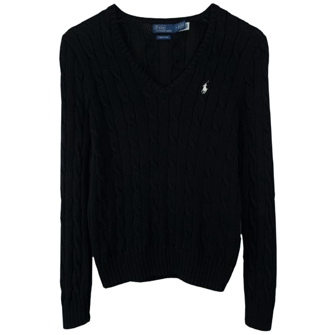 [폴로 랄프로렌] 포니 로고 자수 브이넥 케이블 니트 블랙 M19692 상품이미지2