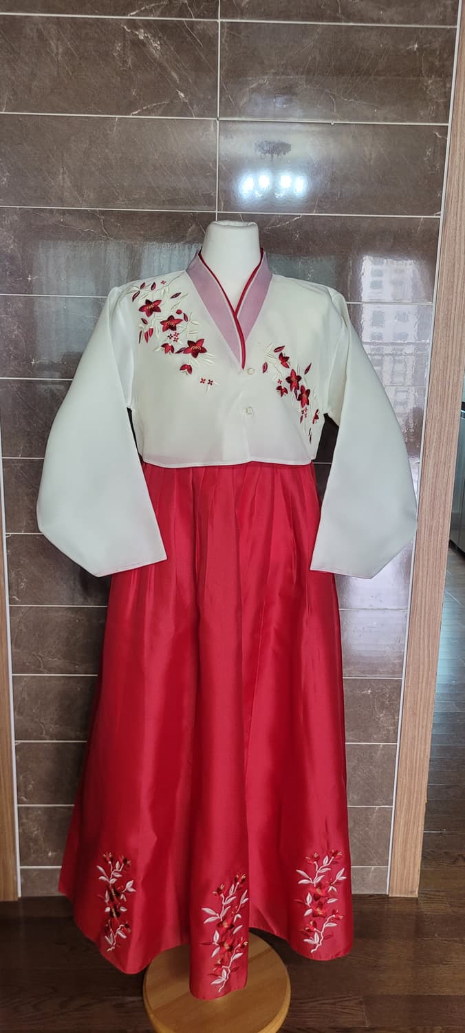 👠여성77사이즈👠아이보리 꽃자수 퓨전 한복 세트 상품이미지1