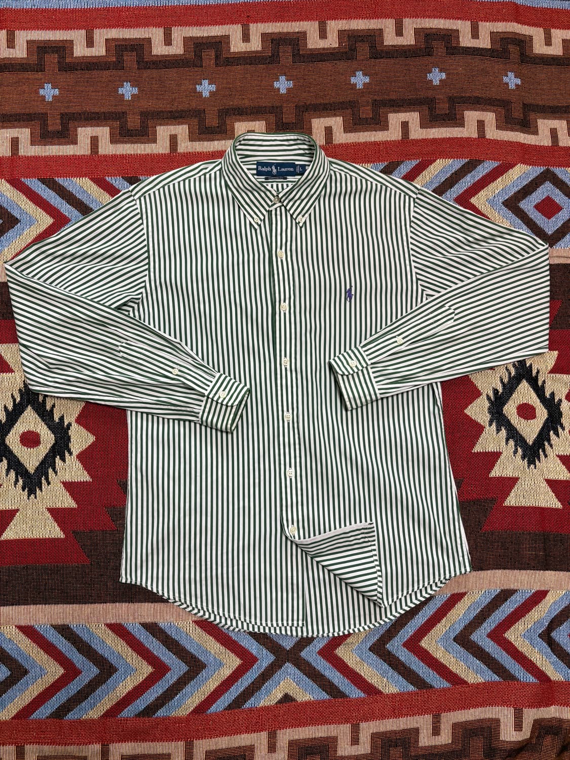 L) 폴로 랄프로렌 커스텀핏 스트라이프 셔츠 그린 상품이미지2