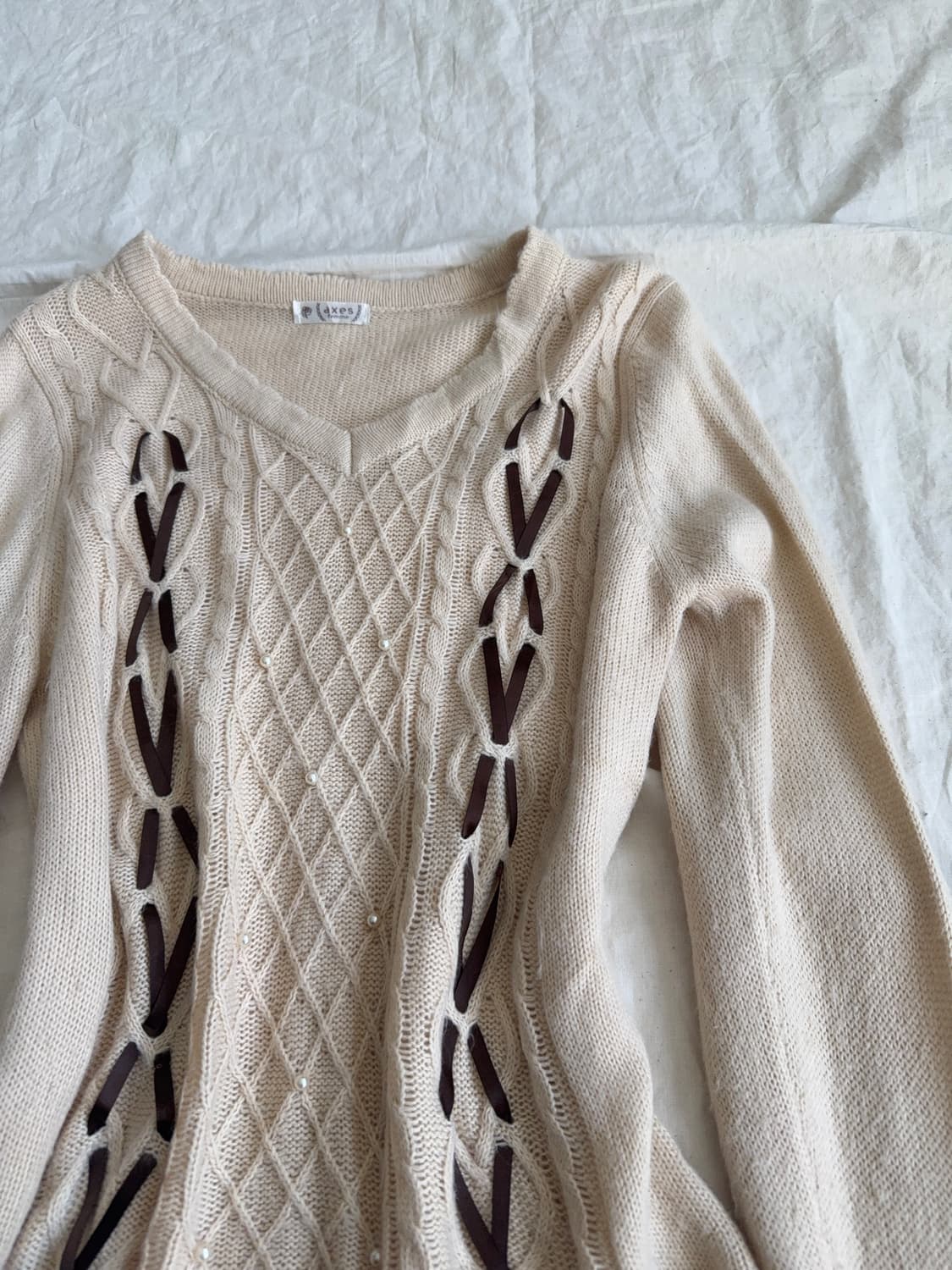 엑시즈팜 라이트베이지 모카라떼 갸루 러블리 니트 상품이미지3