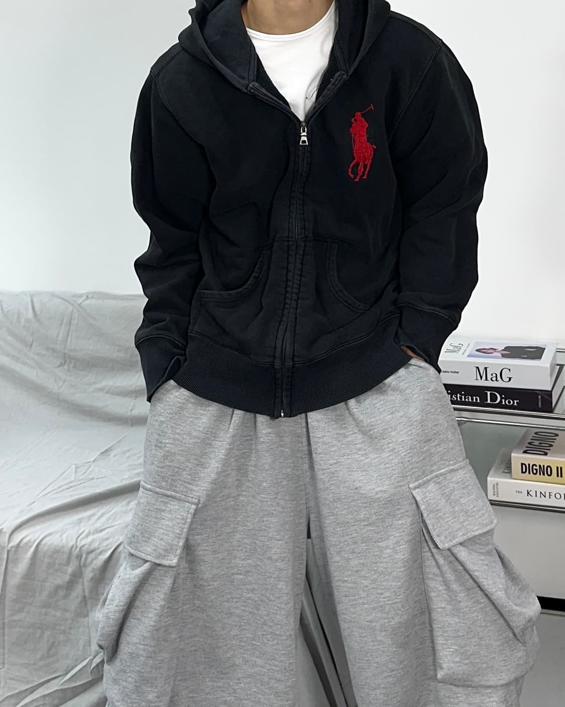 폴로 랄프로렌 레드 빅포니 블랙 후드집업 L 상품이미지1