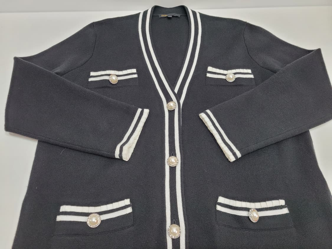 maje 마쥬 큐빅 진주 버튼 울 가디건 / 여 1 블랙 화이트 상품이미지4