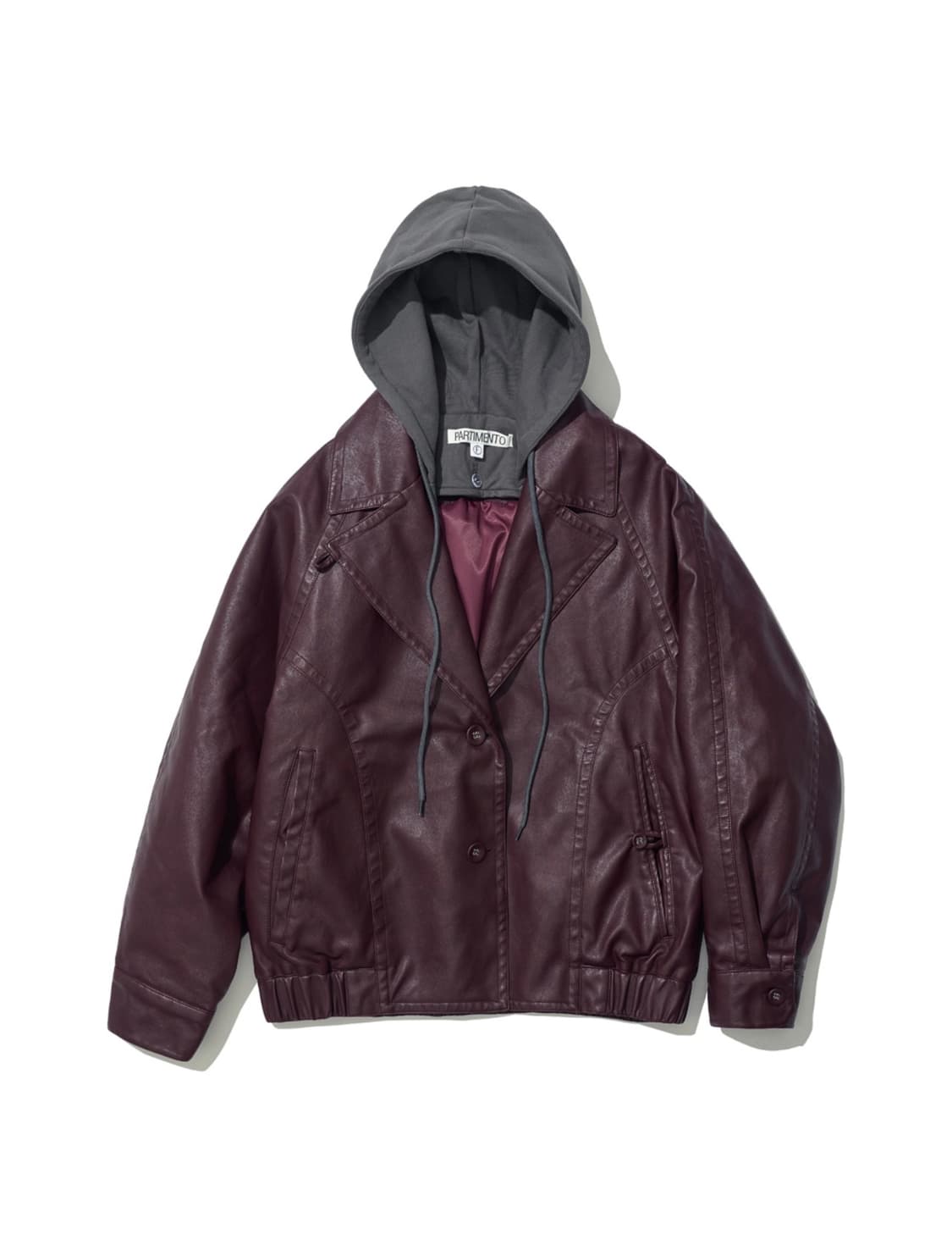 파르티멘토 우먼 투웨이 레더 후디 봄버 자켓 버건디 상품이미지1