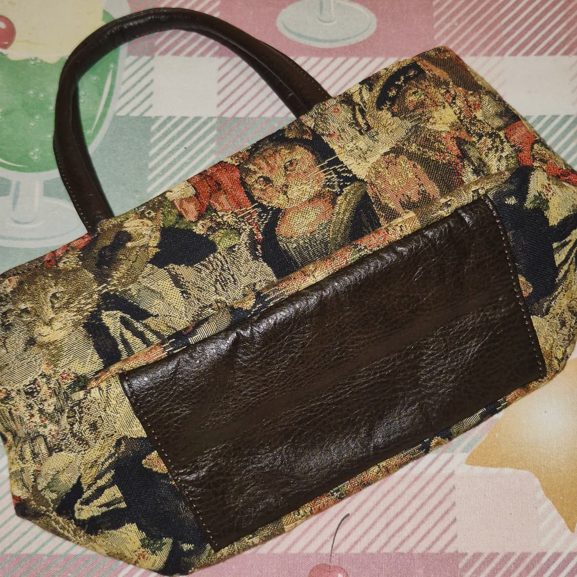 90s 야마토야 엔틱 고블랭 레더 고양이 핸드백 상품이미지9