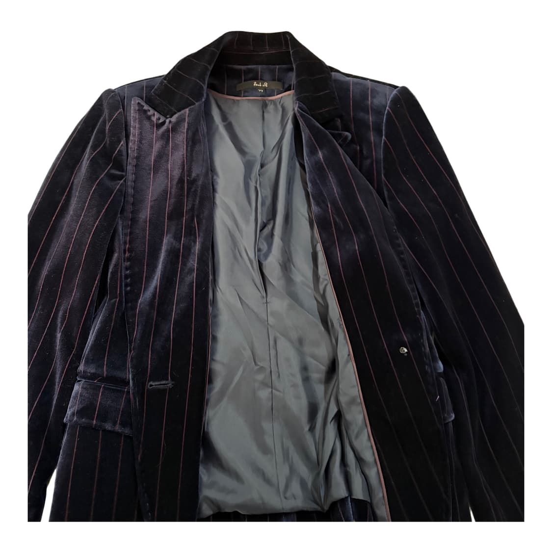 빈티지 네이비 벨벳 스트라이프 원버튼 자켓 상품이미지5