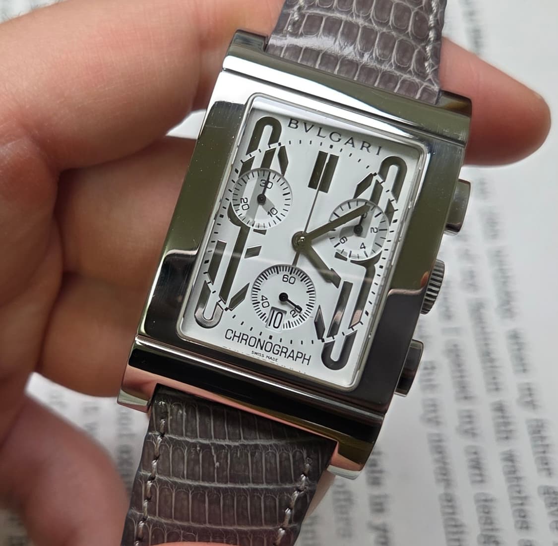 레어] 불가리 렉탕골로 사각탱크 크로노 라지스틸 쿼츠 화이트다이얼   상품이미지3