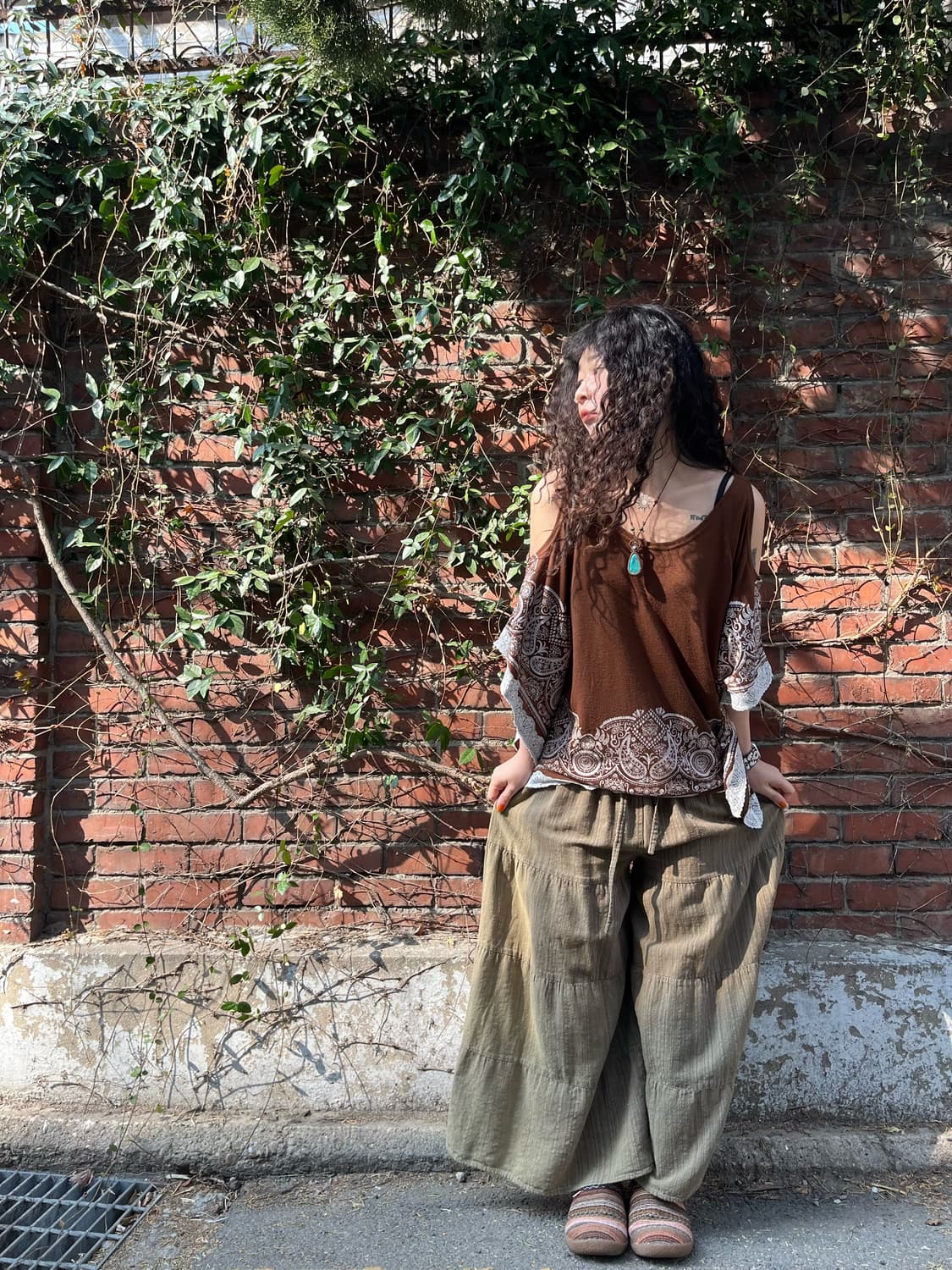 카키 와이드 캉캉 팬츠 상품이미지2