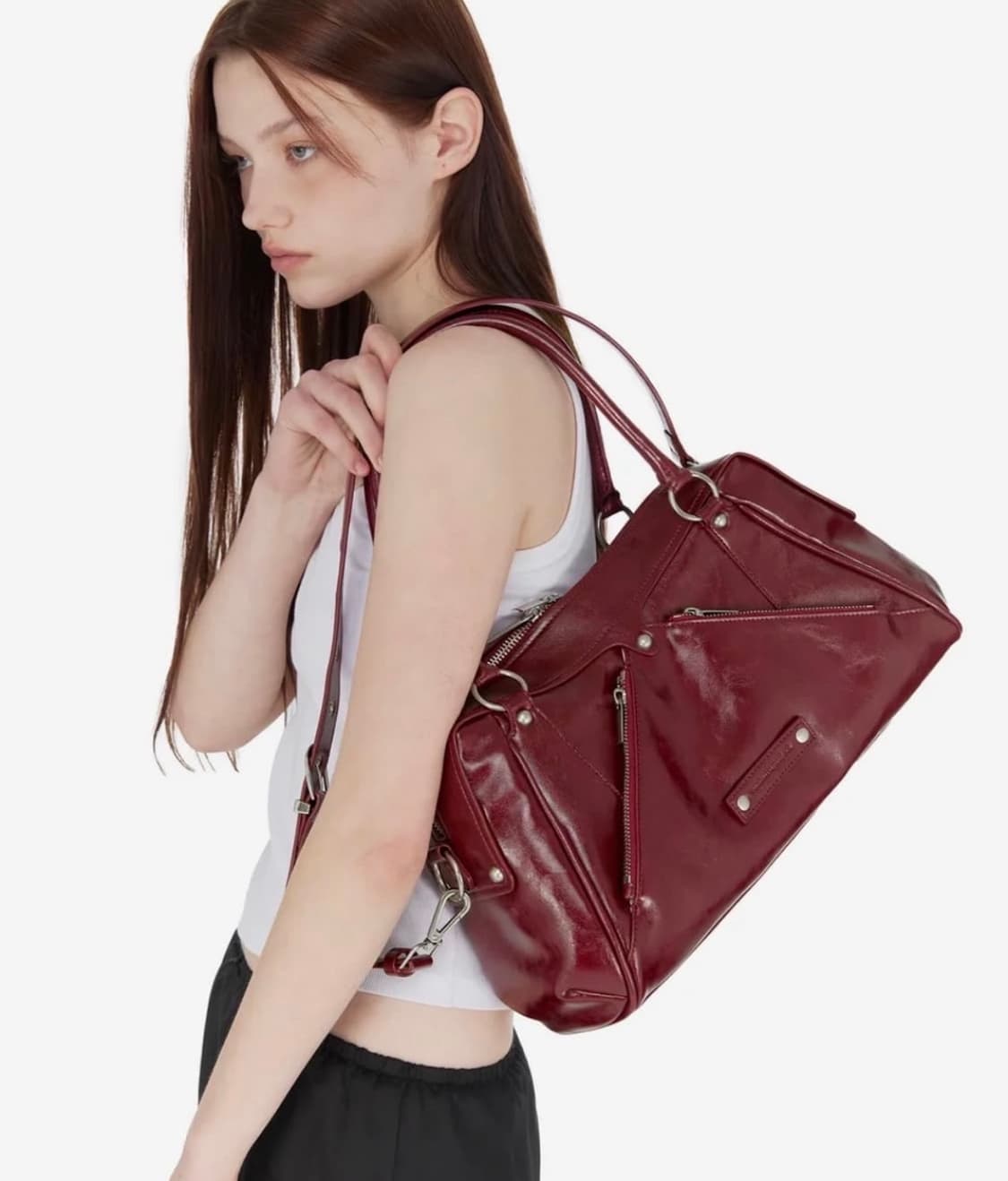 FAUX LEATHER M.O.S BAG, BURGUNDY 상품이미지1