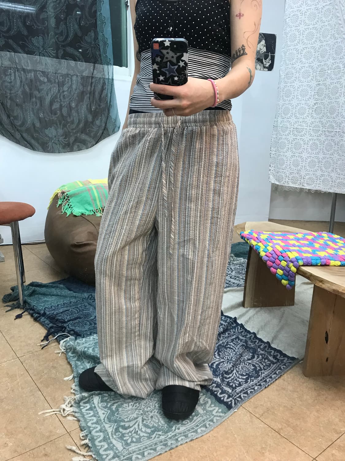 빈티지 여성 스트라이프 시어서커 밴딩 팬츠  상품이미지1