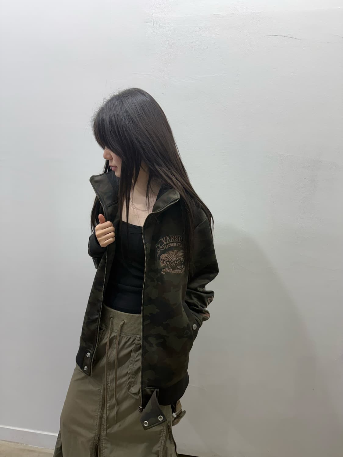 밴슨 바이커 무드 카모 패턴 오버핏 집업 상품이미지9