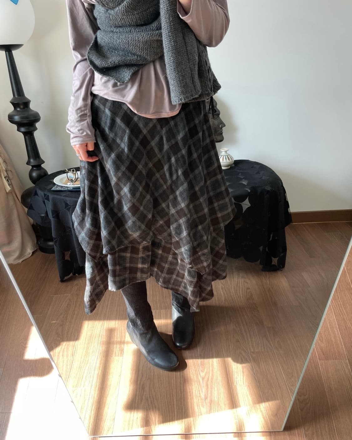 check layered skirt 상품이미지1