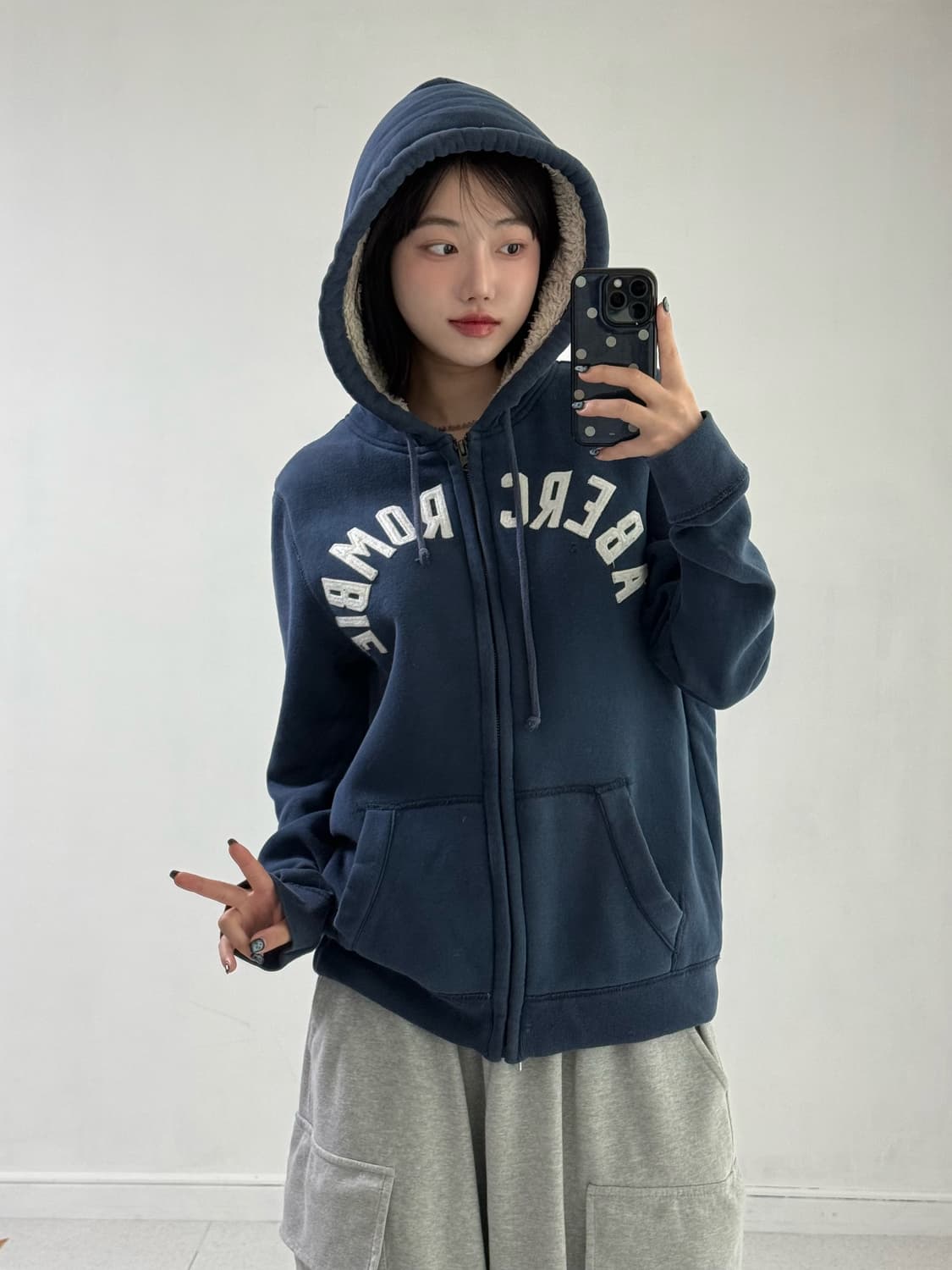 아베크롬비 네이비 양털 후드집업 상품이미지4